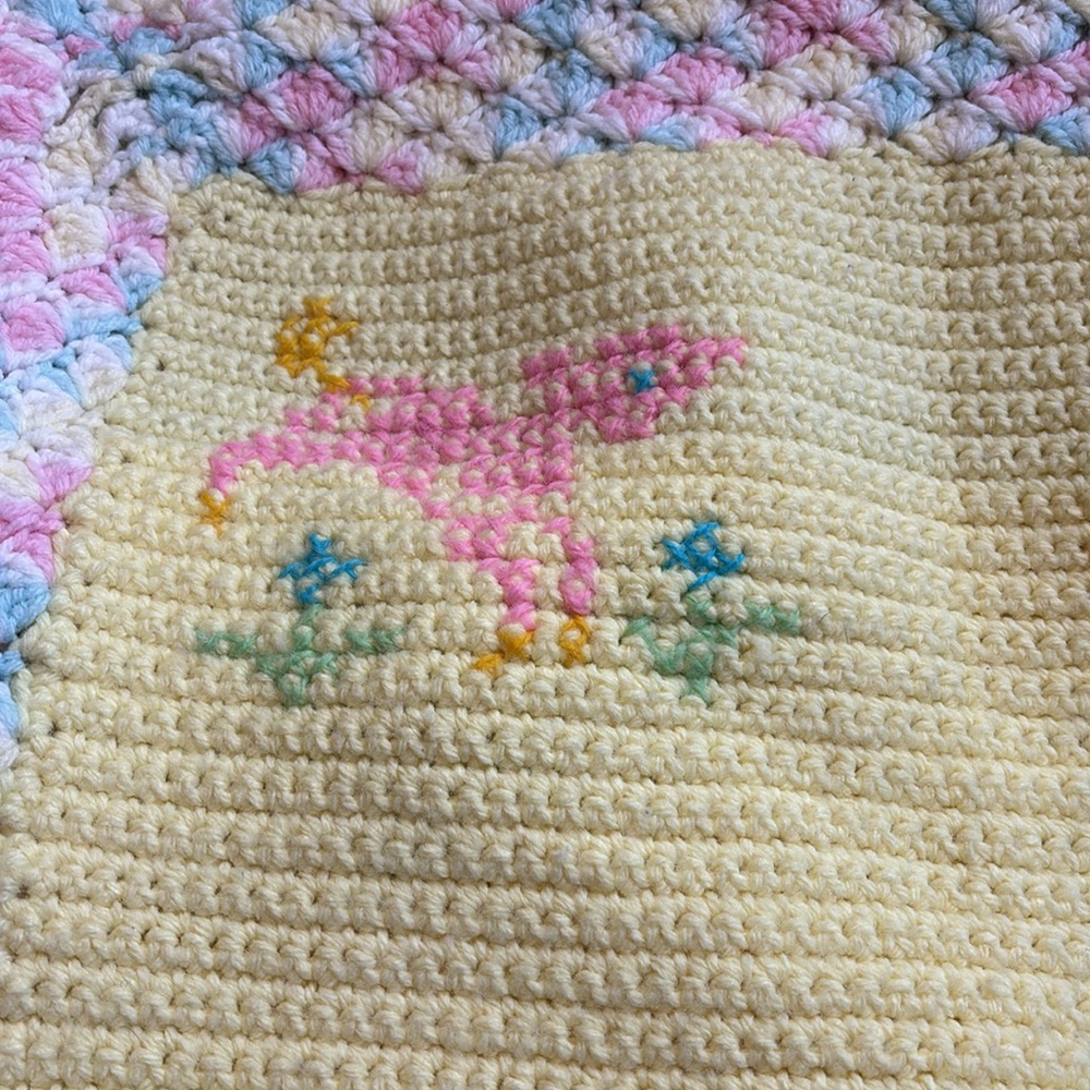 Handmade Crochet Baby Blanket with Animal Patterns 28” x 38” - Picture 2 of 7